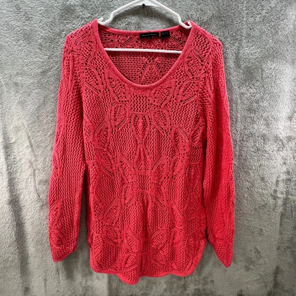 Jeanne Pierre Womens XL Coral Pink Crochet Boho Cottagecore Shabby Chic Layering